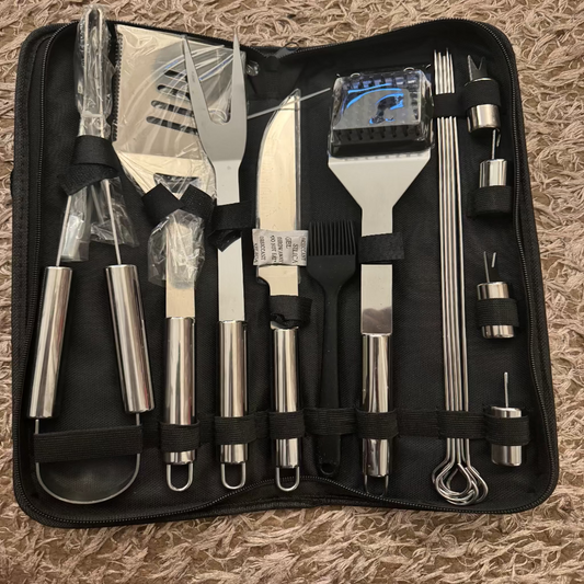 Heavy-Duty Rosewood BBQ Grill Tool Set – 15PCS Extra Thick Stainless Steel Grilling Accessories Kit