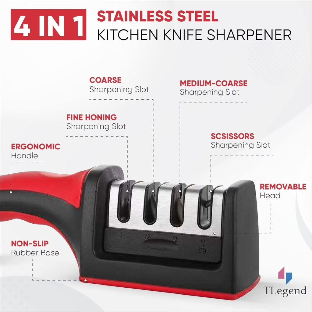 4-in-1 Knife Sharpener – Restore, Sharpen & Polish Kitchen and Hunting Knives with Ease